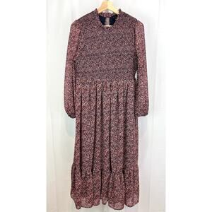 HATCH Maternity Lana Dress Smocked Long Sleeve Midi Floral Pink Navy L 10 12 3